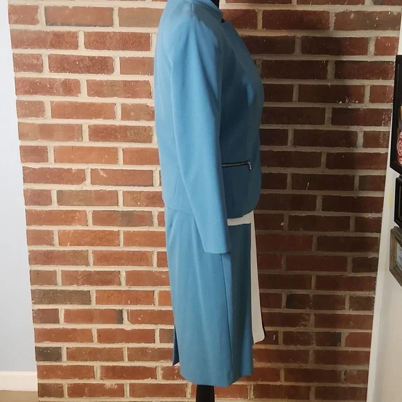 NWT Nine West Light Blue Satin Lined Blazer W Matching Skirt Set, Size 2 - Picture 5 of 11